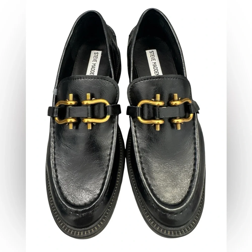 Steve Madden Black Oxford Karmine Leather Loafers Size 8.5 M EUC